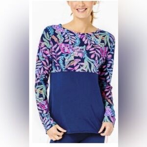 Lilly Pulitzer Women's Navy Floral Finn Top, sz L. Rare item, worn only once.